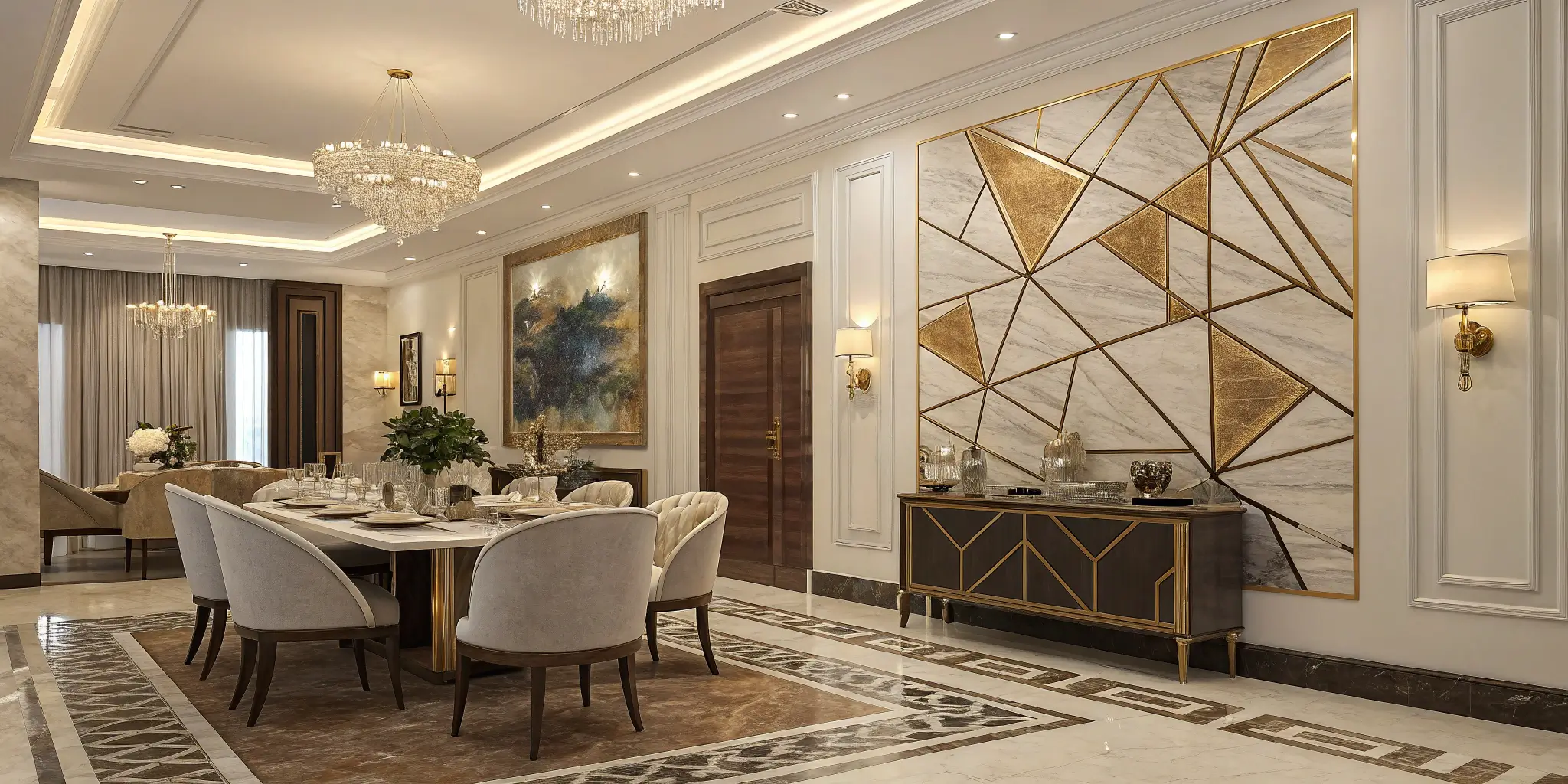 tableau mural moderne geometrique salle a manger luxueuse decoration interieure